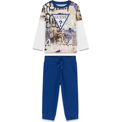 Guess Комплект цветна блуза за мини момче и мастилено син панталон Guess