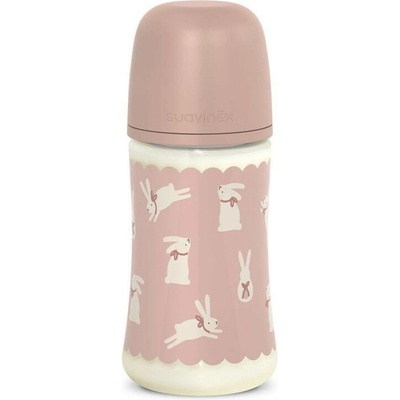 Suavinex Dojčenská fľaša Wonderland New Fyziol prietok M Ružový králik 270 ml