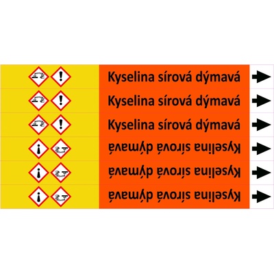 Grafiko | Kyselina sírová dýmavá - dle ISO 20560 - Materiál fólie s ochrannou laminací, Rozměr aršík 6 ks 26x296 mm