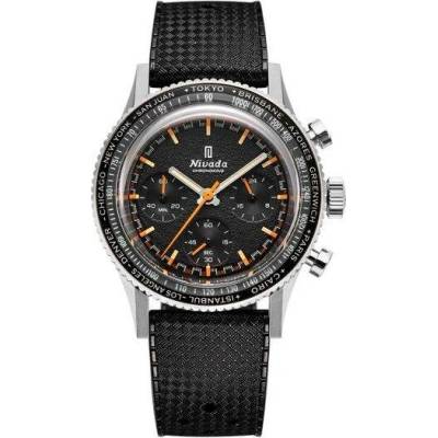 Nivada Grenchen Chronoking Meca Inter. Bezel Black Rubber Tropic