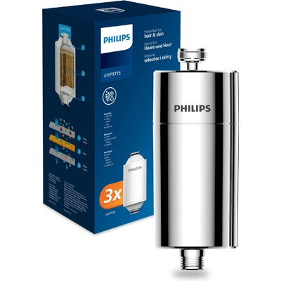 Philips Water inline shower filter +3 replacement filter cartridges reduces chlorine by up to 99 percent suitable for all standard hoses and fittings chrome 50000 L filter capacity - AWP1775P3CH/10
