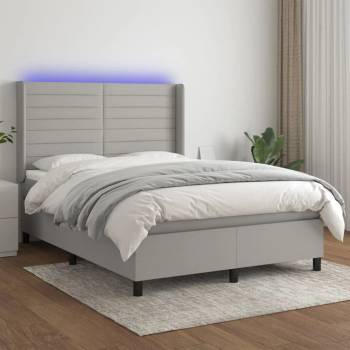 vidaXL Боксспринг легло с матрак и LED, светлосиво, 140x190 см, плат (3138389)