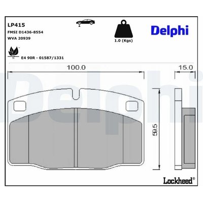 DELPHI Sada brzdových platničiek kotúčovej brzdy LP415