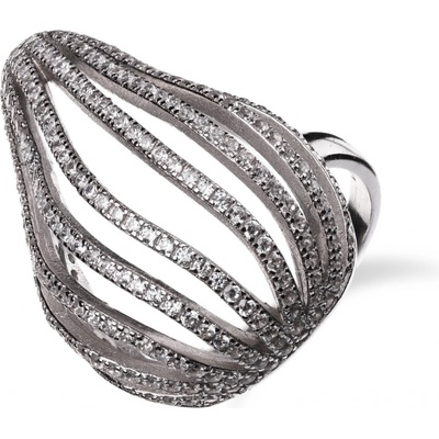 Meucci Stříbrný prsten s řadami zirkonů i SS258R