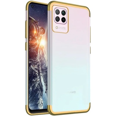 Huawei Силиконов прозрачен кейс New Electro за Huawei P40 Lite, Златна гланцирана рамка, Прозрачен (6107)