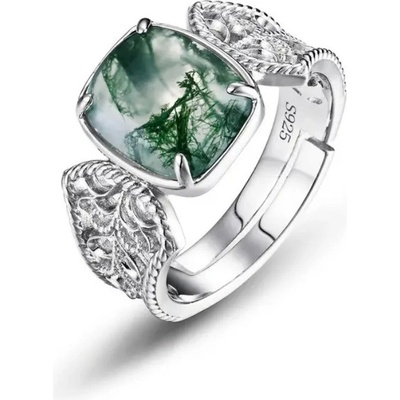 Majya Stříbrný nastavitelný prsten INSIGHT s mechovým achátem 11813