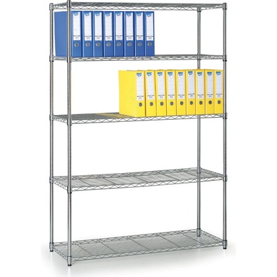 B2Bpartner Chromovaný regál s drátěnými policemi, 1800x900x350 mm