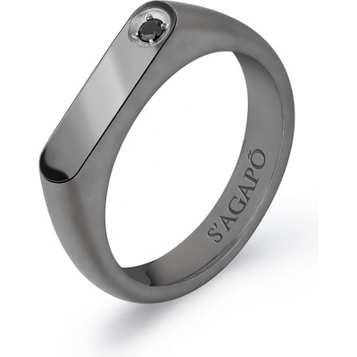 S'Agapõ Pánský ocelový prsten s černým zirkonem Tag Me Too STG34