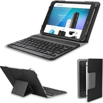 TeckNet X370 Bluetooth Folio Universal Case - кейс, поставка и блутут клавиатура за устройства до 8 инча (черен)