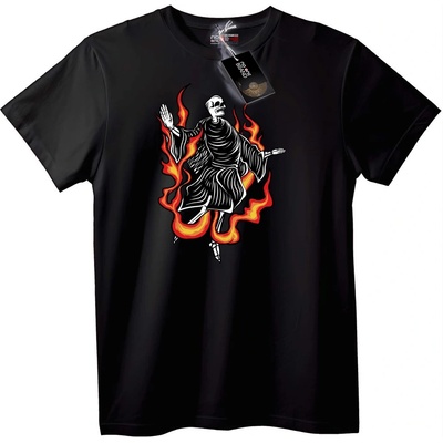 NOONEBRAND Тениска Монах Череп в Пламъци - XL, Black
