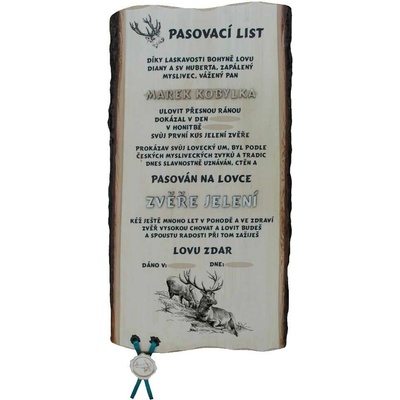Dřevo Novák Pasovací list jelen č.733 na desce s kůrou 3D