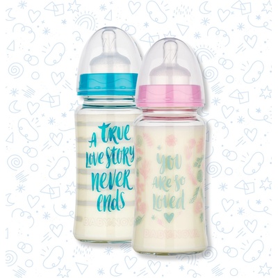 Baby Nova dojčenská sklenená fľaša so širokým hrdlom ružová 230 ml