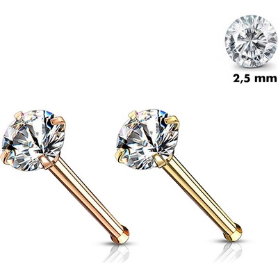 Šperky eshop rovný piercing do nosu z oceli kulatý čirý zirkon PVD W15.37 Měděná
