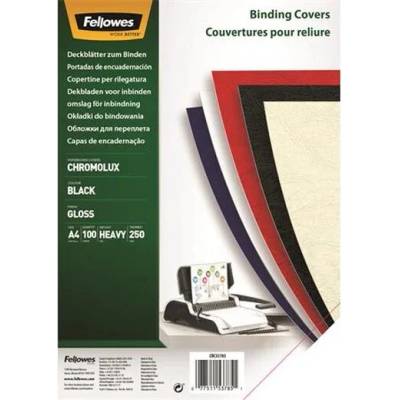 FELLOWES Zadný obal ku špirálovej väzbe, A4, 250 g, lesklý, FELLOWES "Chromolux", čierna