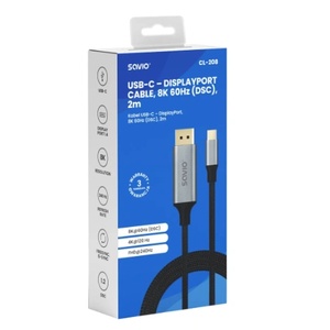 SAVIO CL-208 черен 2 м USB 3.1 Type-C - DisplayPort 1.4 кабел (CL-208)