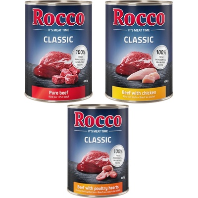 Rocco Classic Adult topseller mix hovädzie hovädzie hydinové srdiečka hovädzie kuracie 6 x 400 g