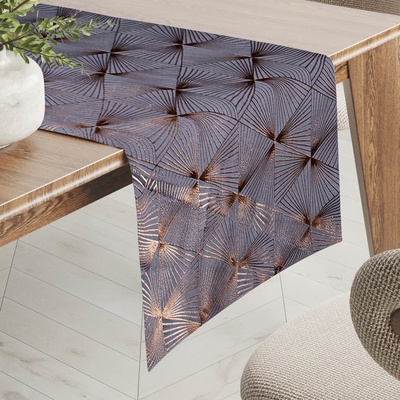 Biante Sametový běhoun Isabela IBL-003 Rose Gold trojúhelníky na šedém 35x180 cm