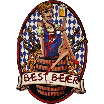 Nástěnná kovová cedule Here Best Beer - 45*1*65 cm - Clayre & Eef