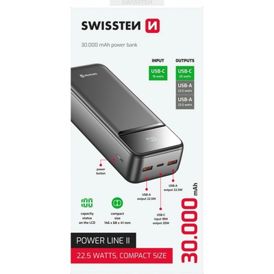 Swissten Power Line II 30000 mAh čierna