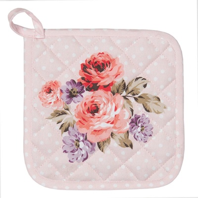 Clayre & Eef Ružová bavlnená Chňapka podložka s ružami Dotty Rose 20 x 20 cm