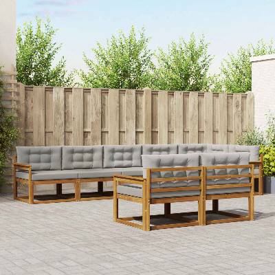 vidaXL Комплект дивани за открито 8 pcs Естествено и светло сиво (3367744)