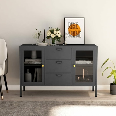 vidaXL 11461.336078 příborník antracitový 105 x 35 x 70 cm ocel a tvrzené sklo