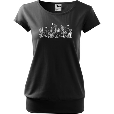 NakupTextil Tričko City s potiskem bílé a černé kytky 01-černá – Zboží Dáma