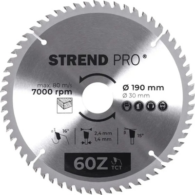 Kotúč Strend Pro TCT 190x2.4x30/20 mm 60T, na drevo, pílový, SK plátky