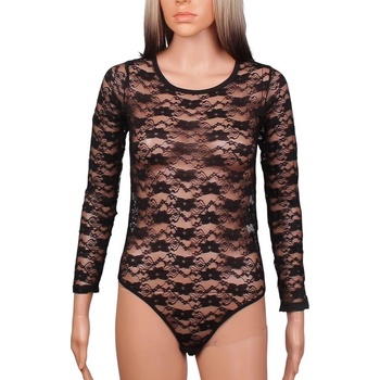 Дантелено боди-бикина с дълъг ръкав в черно