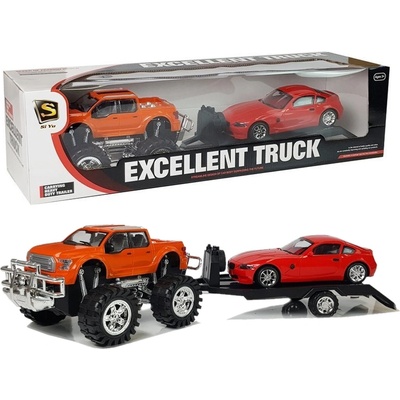 Lean Toys Súprava vozidiel Oranžový Monster Truck Červený BMW Caravan 58 cm