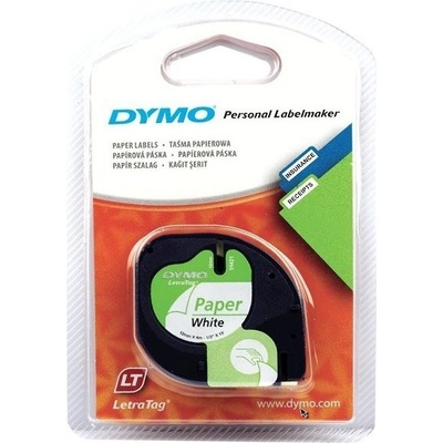 DYMO LetraTag 59421, S0721500, 12mm x 4m черен печат / бял фон, оригинална лента (59421)