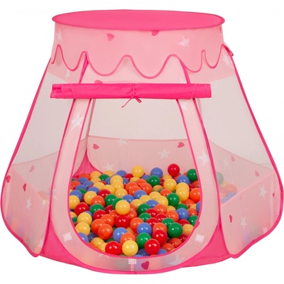 Selonis stan na hraní 105X90cm/200 míčků Hradní domeček Pop Up Ballpit Růžová:Žlutý-Zelená-Modrá-Červená-Oranžová