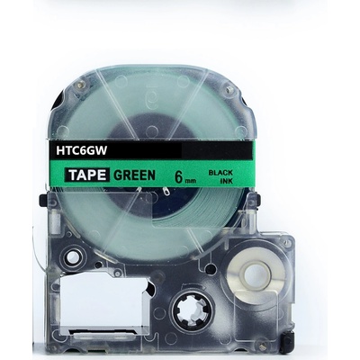 Compatible Epson HTC6GW, 6mm x 8m, черен печат / зелен фон, съвместима лента (HTC6GW)