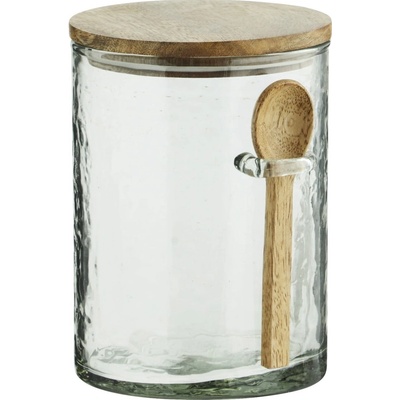 Madam Stoltz Sklenená dóza s lyžičkou Mango Wood 14 cm
