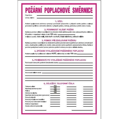 Požární poplachové směrnice, samolepka A4