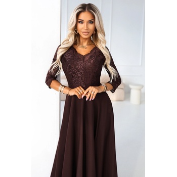 Numoco AMBER елегантна дълга дантелена рокля с деколте - шоколадово numoco | Kafyav | ЖЕНИ | S
