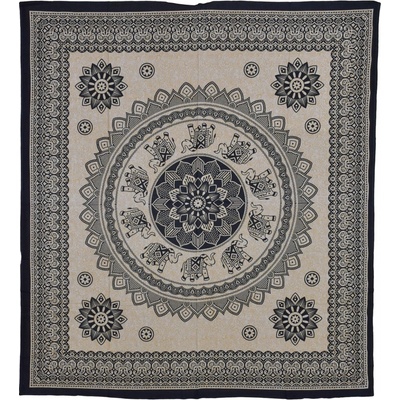 Sanu Babu přehoz na postel s tiskem Mandala černo-béžová 210 x 228 cm