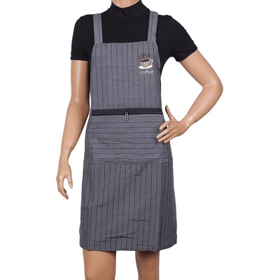 Готварска престилка в тъмносиво с райе и щампа