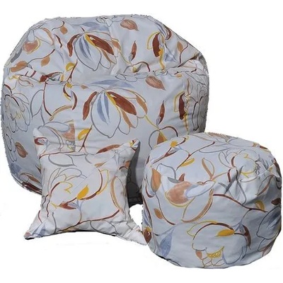 PUFRELAX Комплект, Барбарон с табуретка за крака и декоративна възглавница, 500л. Matusalem - Blossom, Перящ се калъф, Подходящ за деца, Пълнеж с микс от мемори пяна и дунапрен, Гама Premium (PUF-M-MOP-PT-BLS-k)