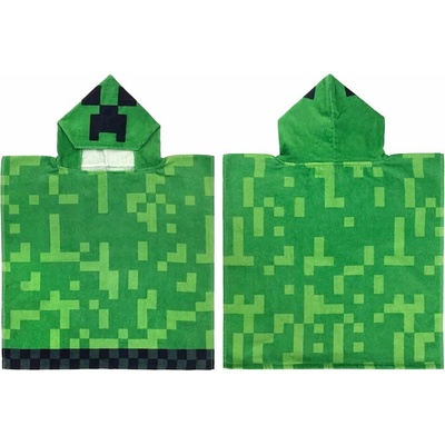 Carbotex Detské plážové pončo osuška s kapucňou Minecraft motív Creeper 50 x 115 cm