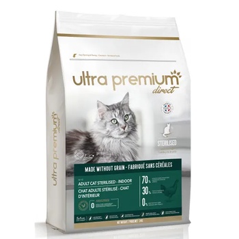 Ultra Premium Direct Adult cat sterilised - Indoor - Суха храна за пораснали кастрирани котки, отглеждани на закрито, без зърно, 70% месо и месни съставки - пиле и прасе, 3 кг, Франция CAT0302