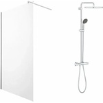 Omnires Комплект душ кабина Omnires Marina Walk-In хром 90x200 см и душ колона Grohe Vitalio Start Cube 250 с термостатичен смесител в гланцов хром (DNR90XCRTR+26696001)