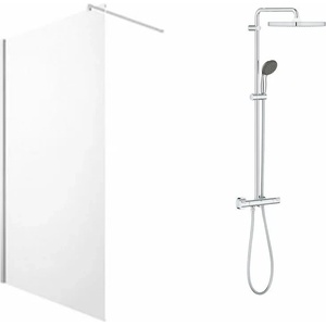 Omnires Комплект душ кабина Omnires Marina Walk-In хром 90x200 см и душ колона Grohe Vitalio Start Cube 250 с термостатичен смесител в гланцов хром (DNR90XCRTR+26696001)