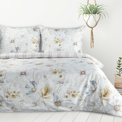 Takoy obliečky z bavlny a mikrovlákien biele horčicové s kvetinovou potlačou LEA9 Design 91-HF-458974 140x200 70x80