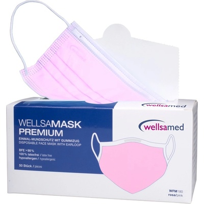 Wellsamed 3-vrstvé hypoalergenní ochranné ústenky růžová 50 ks