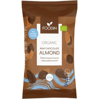 Foodin Raw mandle v čokoládě, vegan bio bez přidaného cukru 50 g
