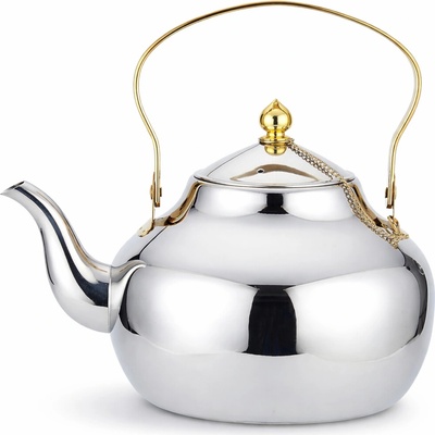 Sanqiahome Luxusná nerezová kanvica na čaj so sitkom 2 l elegantný strieborný čajník s moderným dizajnom