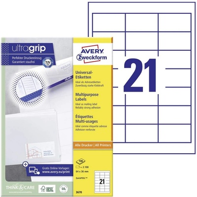 Avery-Zweckform 3670 64 x 36 mm papier biela 2100 ks trvalé univerzálne etikety laser