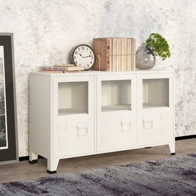 vidaXL 11461.339609 Industriální příborník bílý 105 x 35 x 62 cm kov a sklo