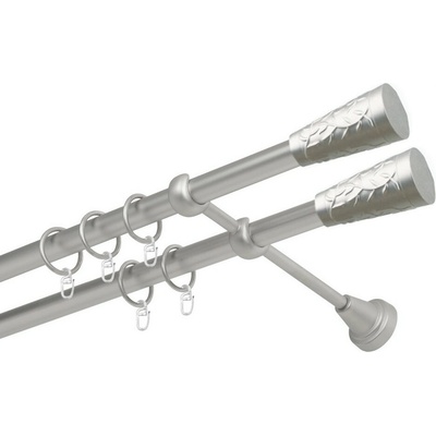 OK-GarnýžeCZ Garnýž kovová dvouřadá 19mm Sevilla double satina 310 cm do stěny / kroužky s háčkem